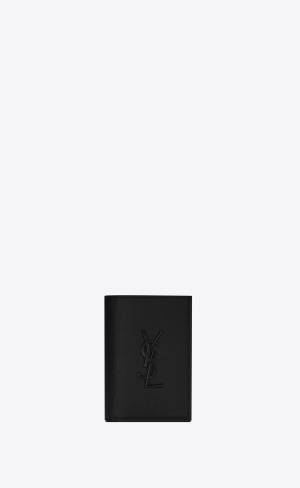 YSL Cassandre Credit Card Wallet In Grain De Poudre Embossed Läder Svarta | SIY152846