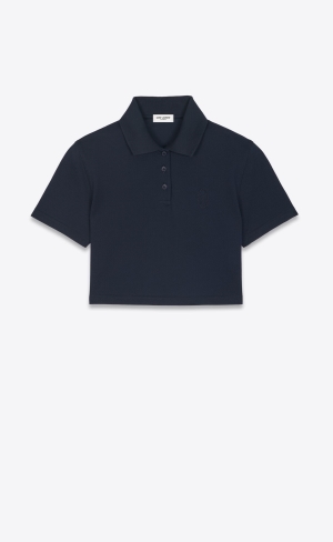 YSL Cassandre Cropped Polo Shirt Blå | IOP425786