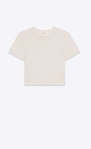 YSL Cassandre Cropped T-shirt Beige | PIS206893
