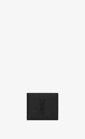 YSL Cassandre East/West Wallet In Crocodile-embossed Läder Svarta | AZU096873