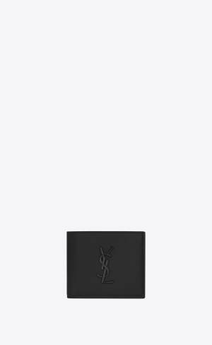 YSL Cassandre East/West Wallet In Grain De Poudre Embossed Läder Svarta | LUV874613