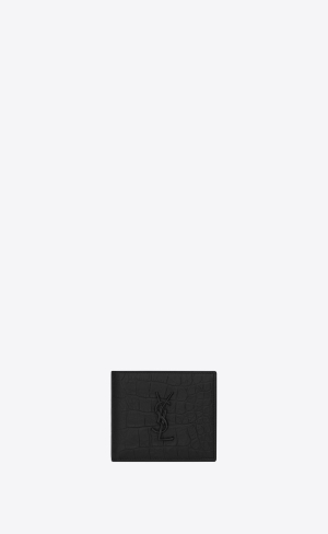 YSL Cassandre East/West Wallet With Coin Purse In Crocodile-embossed Läder Svarta | HFJ584321