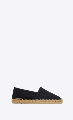 YSL Cassandre Embroidered Espadrilles In Denim Noir | WYO907128