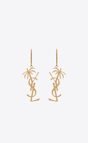 YSL Cassandre Palm Earrings In Metal Guld | ALR651078