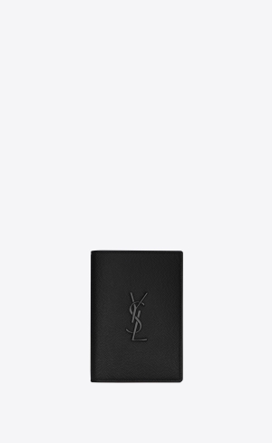 YSL Cassandre Passport Case In Grain De Poudre Embossed Läder Svarta | QLY196850