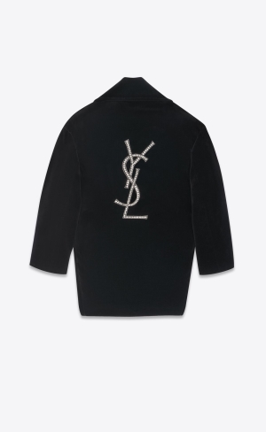 YSL Cassandre Peacoat In Bomull Velvet Noir | ZPW679380