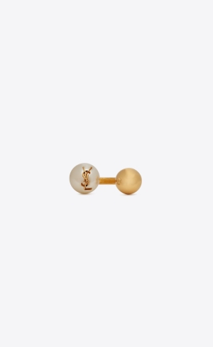 YSL Cassandre Pearl And Ball Ring In Metal Guld Grädde | KAT658217