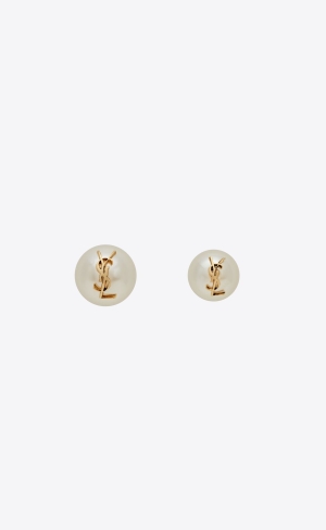 YSL Cassandre Pearl Earrings In Metal Guld Grädde | NIO648920