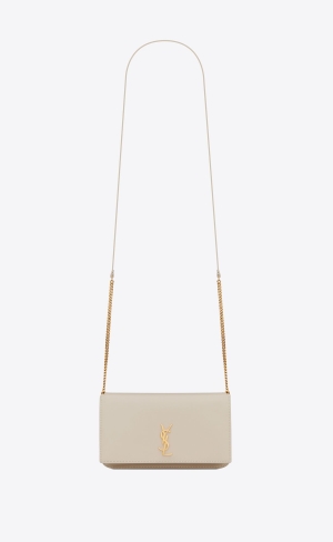 YSL Cassandre Phone Holder With Rem In Smooth Läder Blanc Vintage | PAB935247