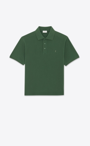 YSL Cassandre Polo Shirt In Bomull Piqué Vert Fonce | GBX746538