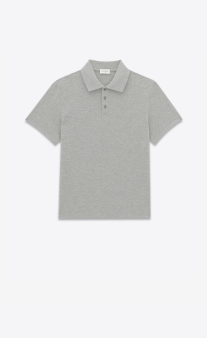 YSL Cassandre Polo Shirt In Bomull Piqué Gris Chine | JEQ584690
