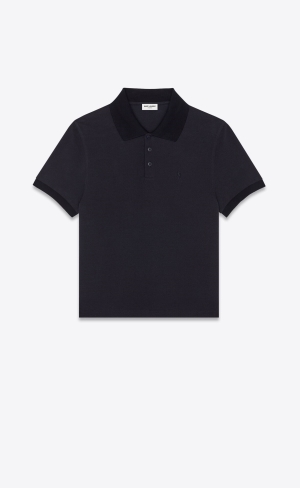 YSL Cassandre Polo Shirt In Bomull Piqué Marinblå | VCX587269