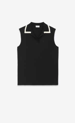 YSL Cassandre Polo Shirt Noir Craie | NIF897063
