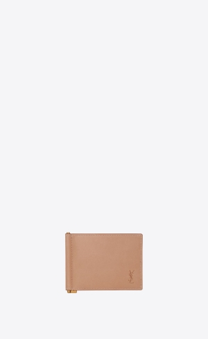 YSL Cassandre Shadow Saint Laurent Bill Clip Wallet In Smooth Läder Bruna Guld | LNQ609743