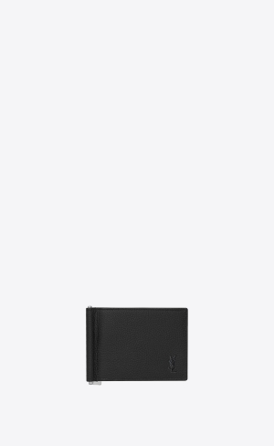 YSL Cassandre Shadow Saint Laurent Bill Clip Wallet In Grained Läder Svarta | WTA530824