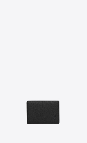 YSL Cassandre Shadow Saint Laurent Business Card Case In Grained Läder Svarta | YMK762149