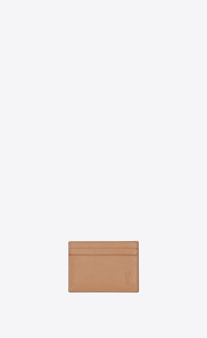 YSL Cassandre Shadow Saint Laurent Card Case In Smooth Läder Bruna Guld | VDF073482