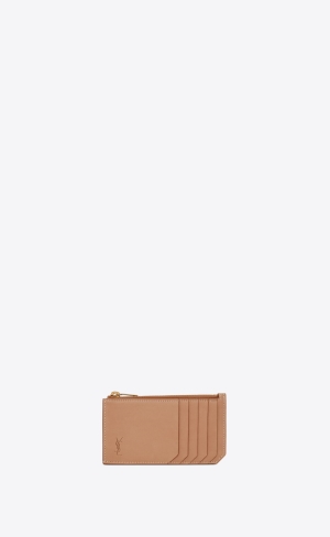 YSL Cassandre Shadow Saint Laurent Fragments Zipped Card Case In Smooth Läder Bruna Guld | PJK658231