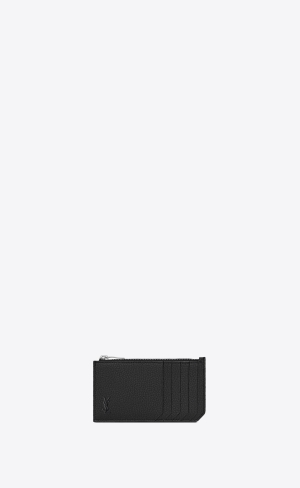 YSL Cassandre Shadow Saint Laurent Fragments Zipped Card Case In Grained Läder Svarta | VWF364987