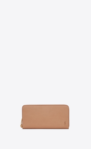 YSL Cassandre Shadow Saint Laurent Zip-around Wallet In Smooth Läder Bruna Guld | ZRL814629