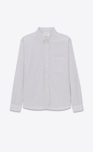 YSL Cassandre Shirt In Randig Bomull Poplin Blanc Et Noir | THN538061