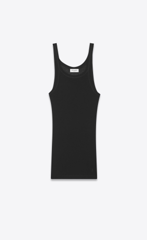 YSL Cassandre Tank Top In Räfflad Jersey Svarta | LOG704213