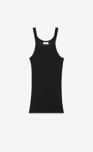 YSL Cassandre Tank Top In Räfflad Jersey Svarta | SMO270985