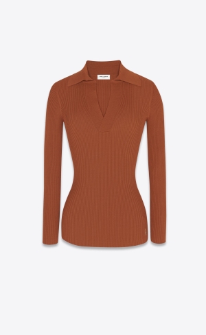 YSL Cassandre Top In Räfflad Knit Caramel | XED790348