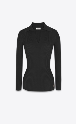 YSL Cassandre Top In Räfflad Knit Noir | MHF895641