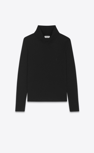 YSL Cassandre Turtleneck T-shirt In Ull Jersey Noir | ZYR082731