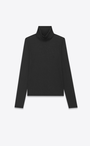 YSL Cassandre Turtleneck Top In Silk Jersey Svarta | ODY492685