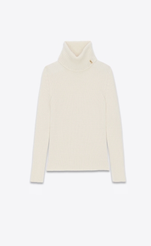 YSL Cassandre Turtleneck Tröja In Ull, Cashmere And Mohair Naturel | BNI318946