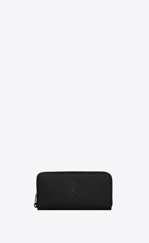 YSL Cassandre Zip-around Wallet In Grain De Poudre Embossed Läder Svarta | MZY917264