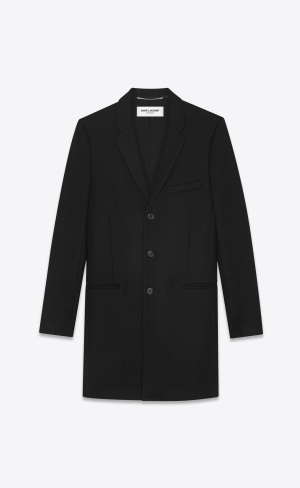 YSL Chesterfield Coat With Pointed Lapels In Ull Svarta | UEA279306