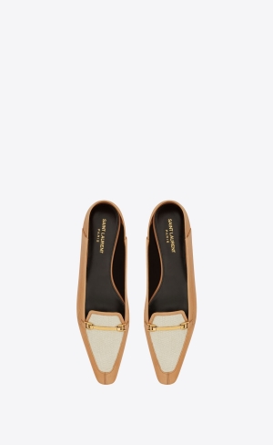YSL Chris Slippers In Vegetable-tanned Läder And Canvas Guld Vita | DQM164025