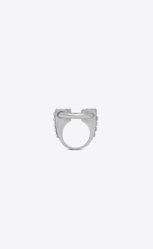 YSL Circle Rhinestone Baguette Ring In Metal Silver | SWR716893