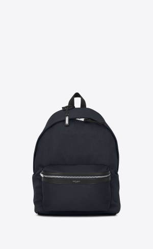 YSL City Backpack In Nylon Canvas And Läder Marinblå | YAD580143