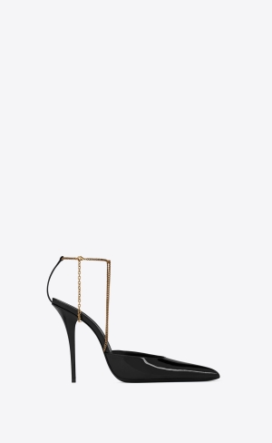 YSL Claw Slingback Pumps In Lack Läder Noir | EJH097846