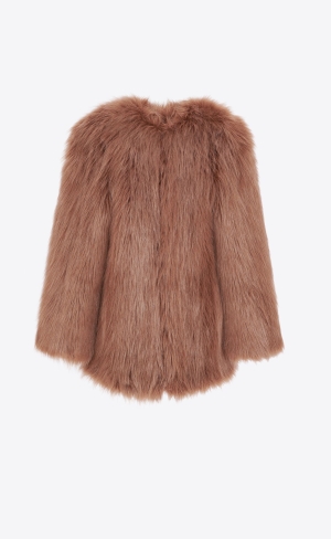 YSL Coat In Animal-free Fur Tabac | AIW785321