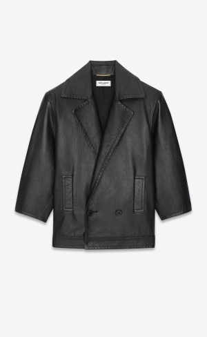 YSL Coat In Drummed Lambskin Svarta | DUV563401