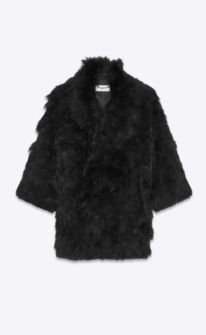YSL Coat In Silk And Feathers Svarta | GIV479053