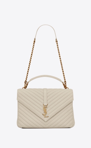 YSL College Large Chain Bag In Quiltad Läder Blanc Vintage | QCM073429