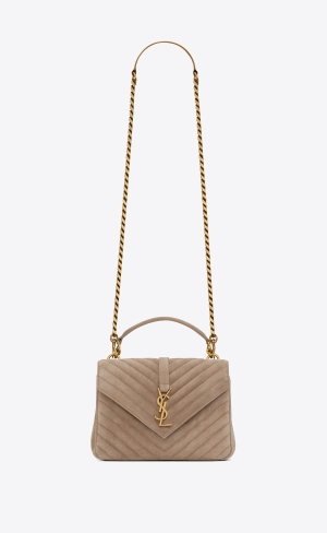 YSL College Medium Chain Bag In Quiltad Mocka Grå Bruna | APY762048