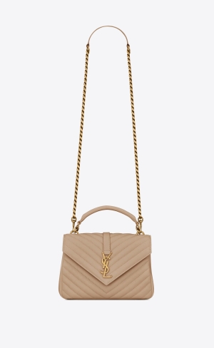 YSL College Medium Chain Bag In Quiltad Läder Mörkbeige | KDC318596