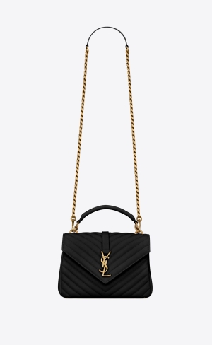 YSL College Medium Chain Bag In Quiltad Läder Svarta | NAM872605