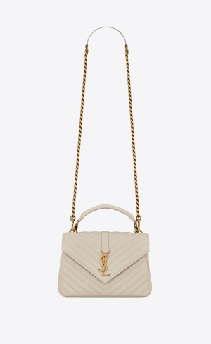 YSL College Medium Chain Bag In Quiltad Läder Blanc Vintage | NXK418576