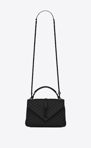 YSL College Medium Chain Bag In Quiltad Läder Svarta | SXK167524