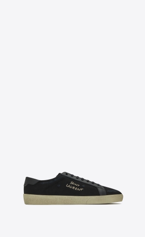 YSL Court Klassiska Sl/06 Embroidered Sneakers In Canvas And Smooth Läder Svarta | PYD563401