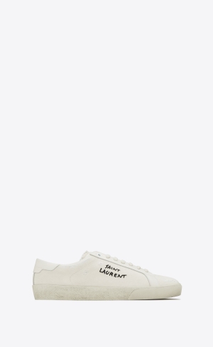 YSL Court Klassiska Sl/06 Embroidered Sneakers In Canvas And Läder Grädde | SNJ620431