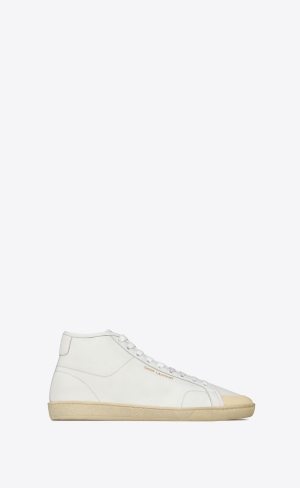 YSL Court Klassiska Sl/39 Mid-top Sneakers In Grained Läder Vita | IFS079135